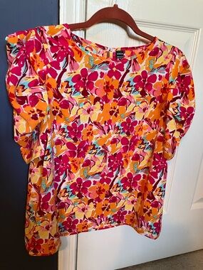 Shein Floral Orange Pink Blouse Top M NWOT